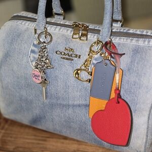 NWT Coach Large Rowan In Loved Denim With Charms